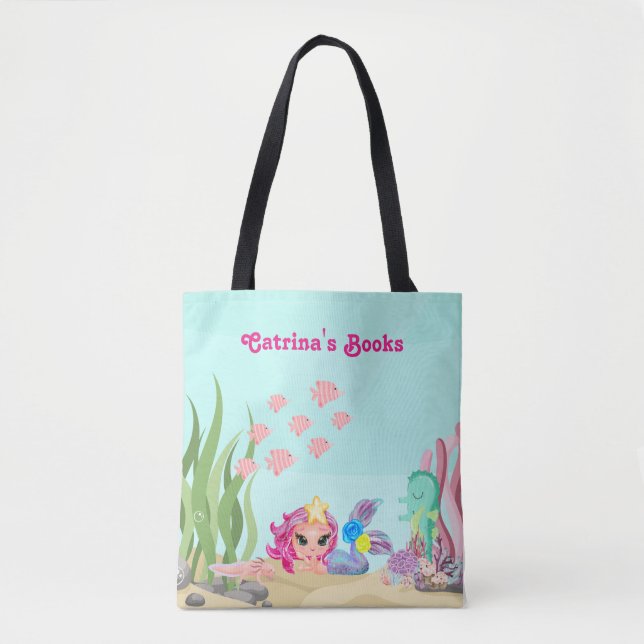 Tote Bag Sirène personnalisée et Axolotl (Devant)