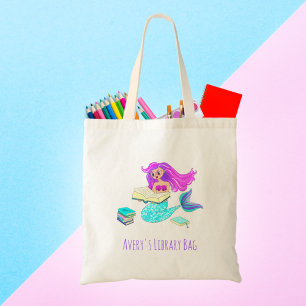 Tote Bag Sirène scintillante avec lunettes lisant un nom