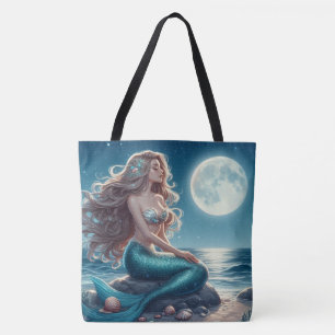 Tote Bag Sirène sur la plage la nuit