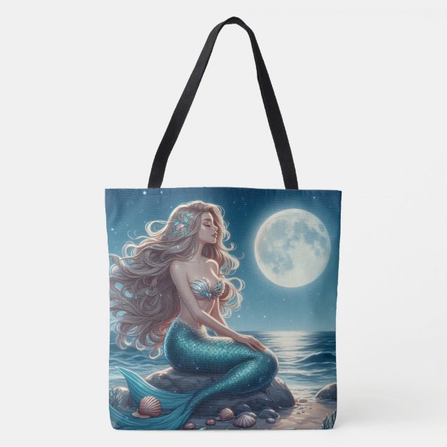 Tote Bag Sirène sur la plage la nuit (Devant)