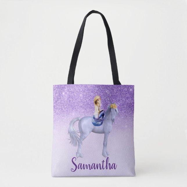 Tote Bag Sirène violette sur Unicorn Personnalisé (Devant)