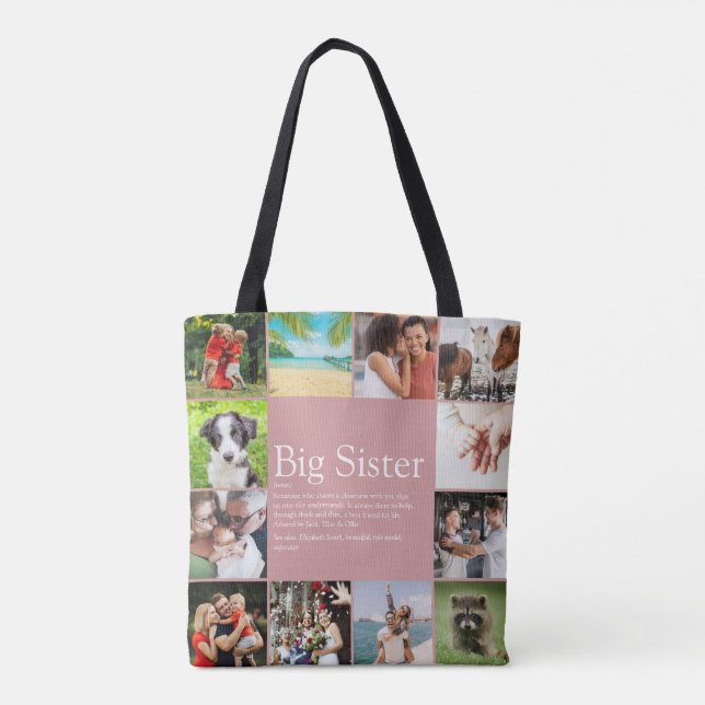 Tote Bag Sister Definition Girly Pink Fun Photo Collage (Dos)