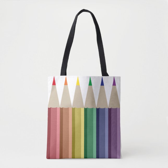 Tote Bag Six crayons de couleur en arc-en-ciel (Devant)