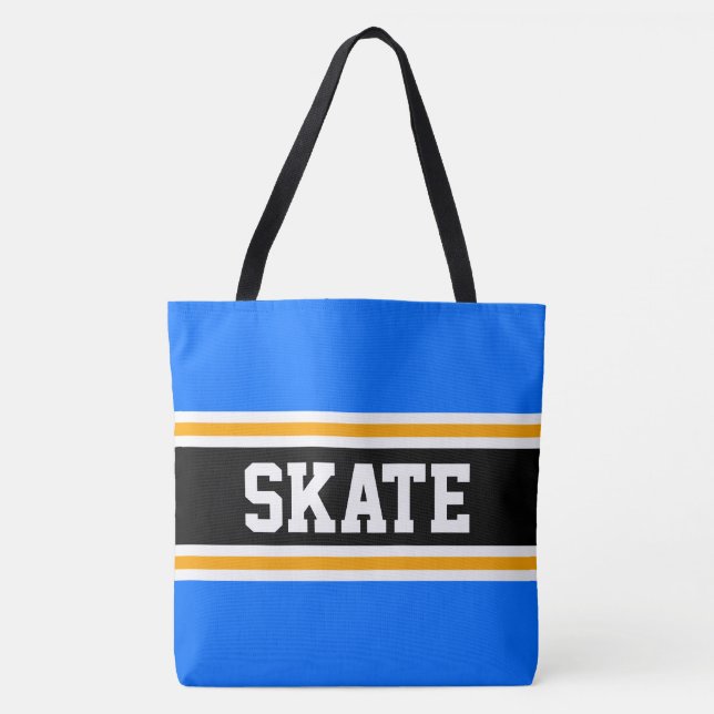 Tote Bag SKATE Athlétique Bleu Clair Noir Orange Rayures (Devant)