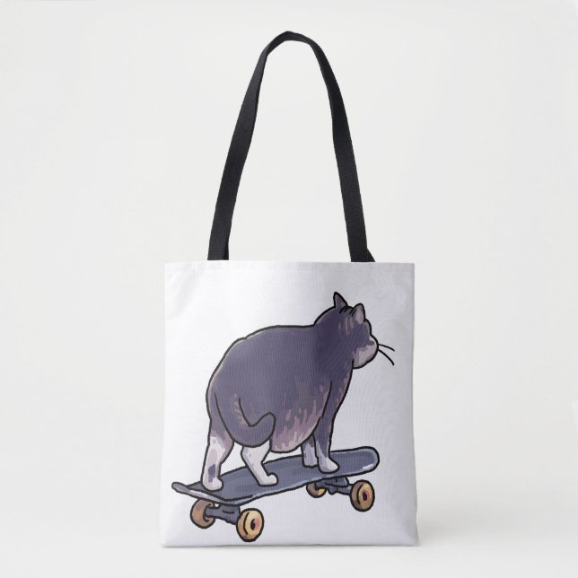 Tote Bag skateboard cat bye (Devant)