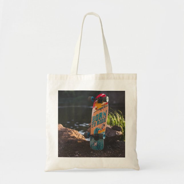 Tote Bag Skateboard Né À Ride (Devant)