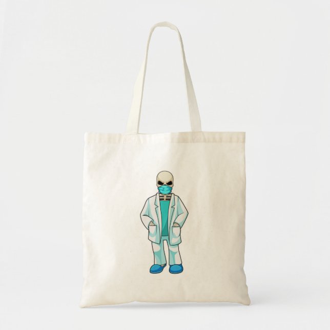 Tote Bag Skeleton comme docteur avec masque visage (Devant)