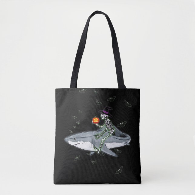 Tote Bag Skeleton équitation requin - Drôle cadeau Hallowee (Devant)
