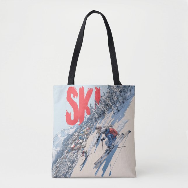 Tote Bag Ski Adventure on Mountain Slope (Devant)