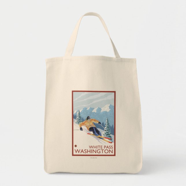 Tote Bag Ski de neige - White Pass, Washington (Devant)