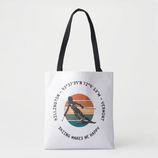 Tote Bag Ski Killington, Vermont - Femme Skier, Texte noir (Devant)