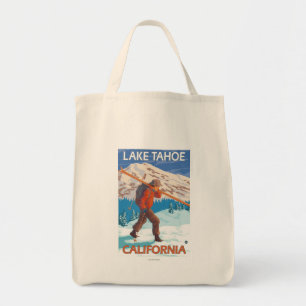 Tote Bag Skier transportant ski de neige - Lac Tahoe, Calif