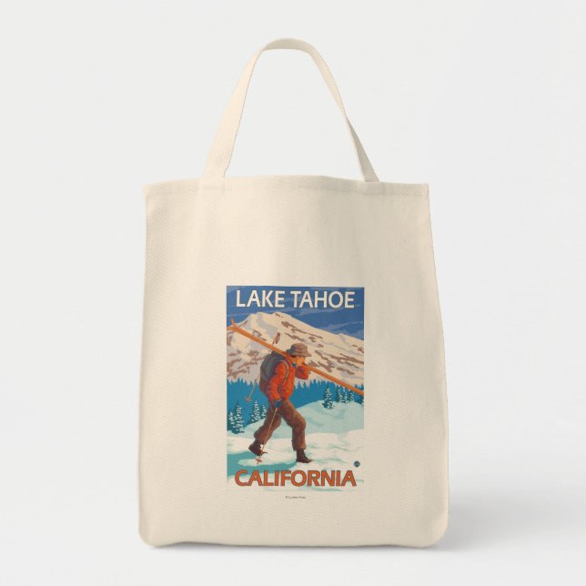 Tote Bag Skier transportant ski de neige - Lac Tahoe, Calif (Devant)