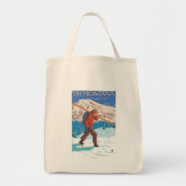 Tote Bag Skier transportant ski de neige - Montana (Devant)