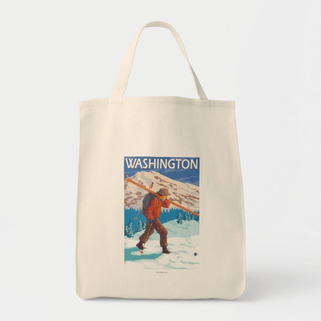 Tote Bag Skier transportant ski de neige - Washington (Devant)