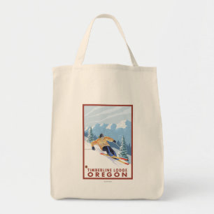 Tote Bag Skieur de neige de Downhhill - loge de Timberline,
