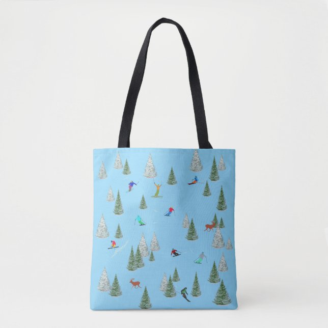 Tote Bag Skieurs Illustration Ski Descente Bleu Clair (Devant)