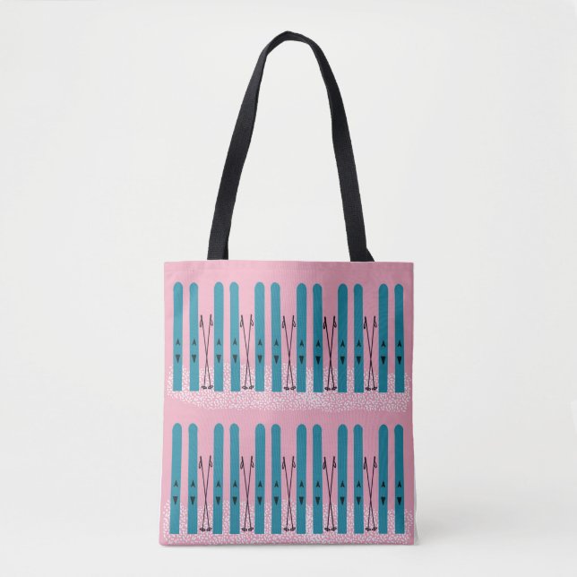 Tote Bag Skis blues sur arrière - plan rose (Devant)