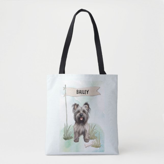 Tote Bag Skye Terrier Watercolor Personalized Dog (Devant)