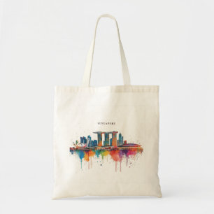 Tote Bag Skyline aquarelle rétro de la ville de Singapour