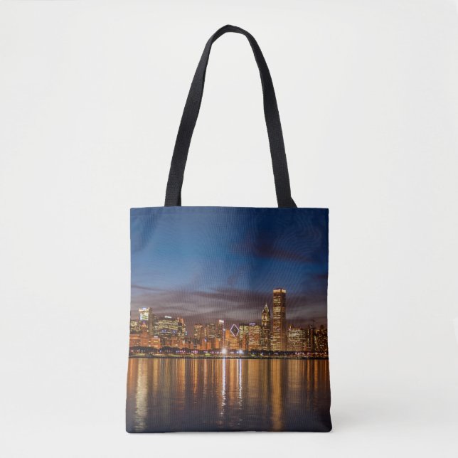 Tote Bag Skyline De Chicago La Nuit (Devant)