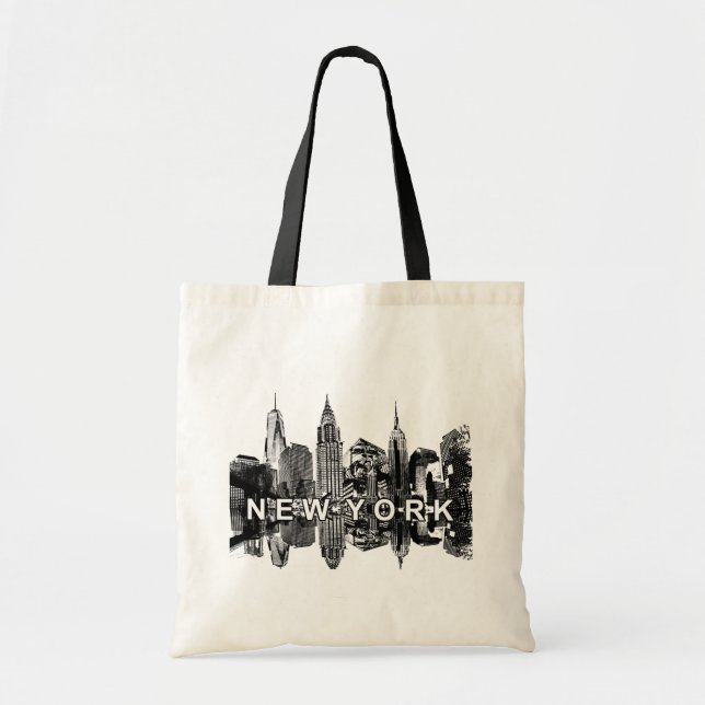 Tote Bag Skyline new-yorkais en encre noire (Devant)