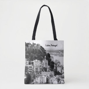 Tote Bag Skyline noir et blanc Lisbonne Portugal