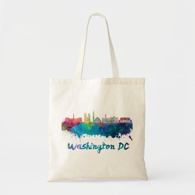 Tote Bag Skyline Washington DC V2 en aquarelle (Devant)