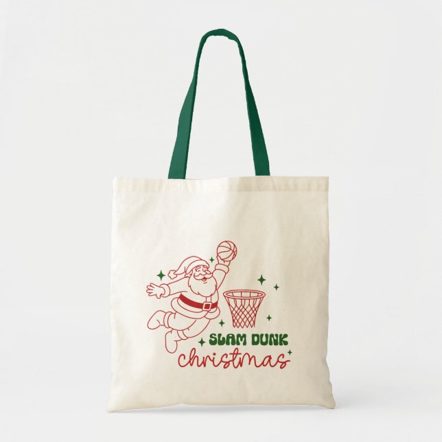 Tote Bag Slam Dunk Noël Mignon Basketball Santa (Devant)