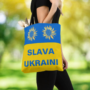 Tote Bag Slava Ukraini Blue Gold Sunflower Ukraine Soutien