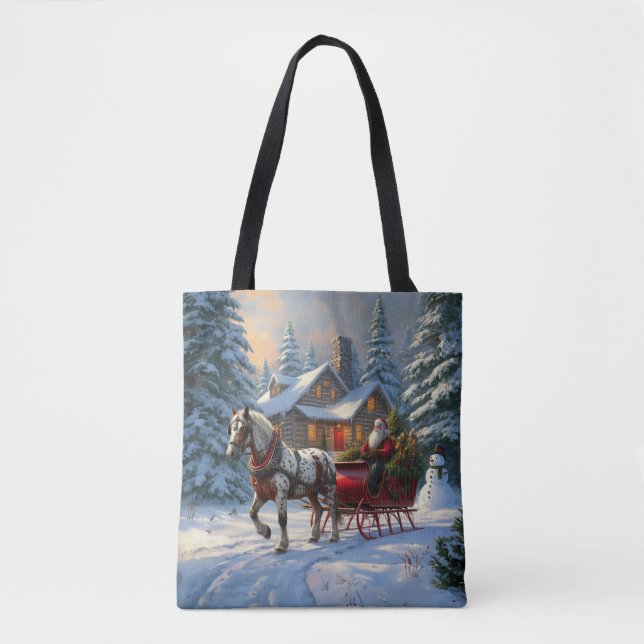 Tote Bag Sleigh Père Noël à cheval de Noël (Devant)