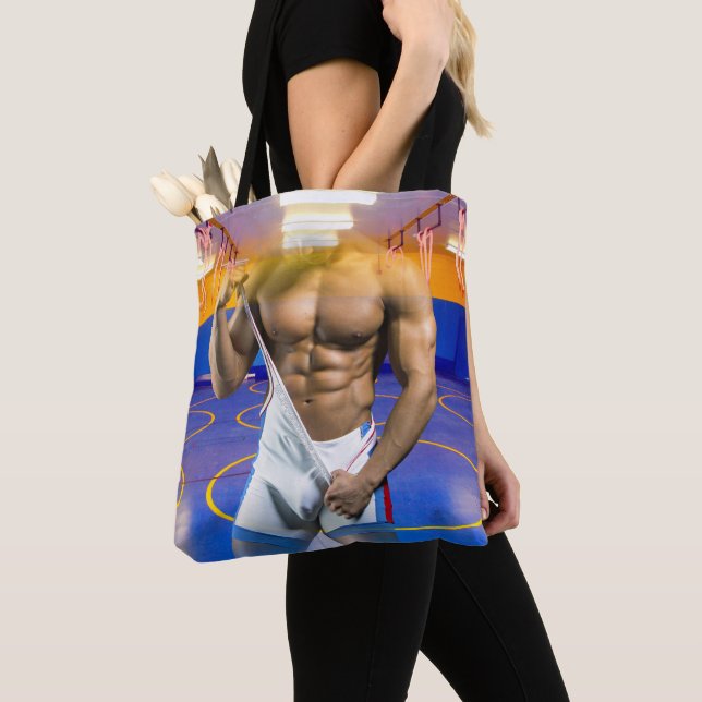 Tote Bag SlipperyJoe's musculaire bulge six pack gym trai (De près)