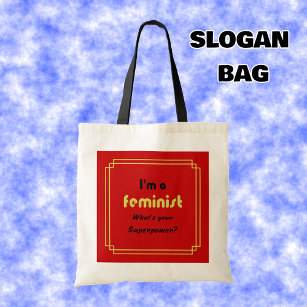 Tote Bag slogan féministe de la superpuissance noir sur rou