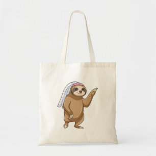 Tote Bag Sloth as Bride with Veil