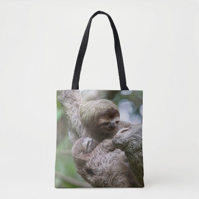 Tote Bag Sloth Baby avec mère pendre d'un arbre (Devant)