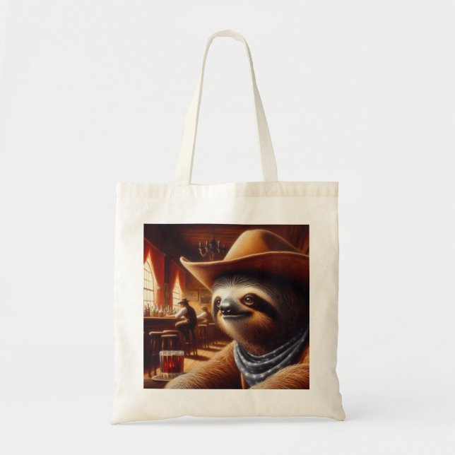 Tote Bag Sloth Cowboy à Saloon (Devant)