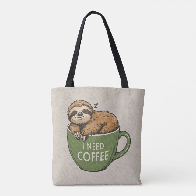 Tote Bag Sloth Need Coffee Fourre-tout (Dos)