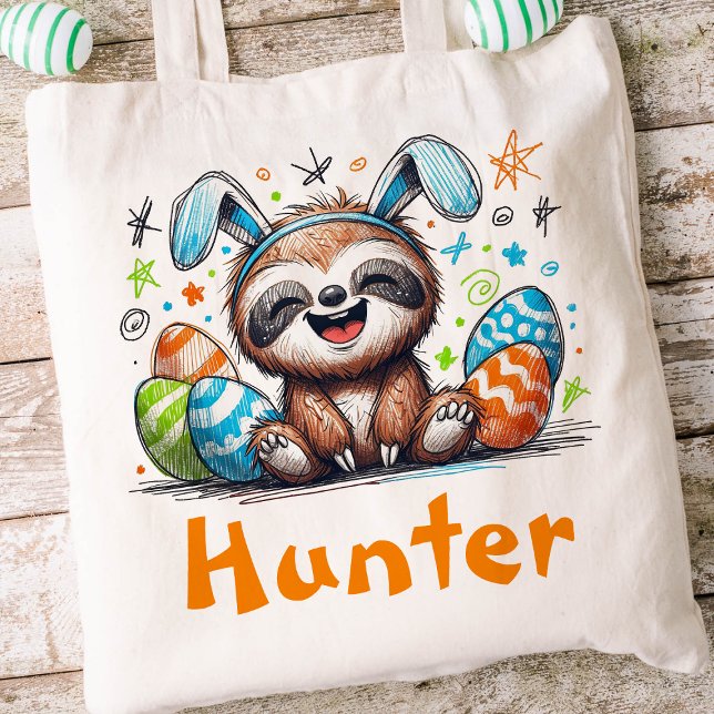 Tote Bag Sloth Pâques Enfants Nom Garçons Bunny (Boys Easter Tote)