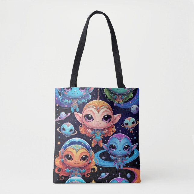 Tote Bag Small Multi-Coloured Aliens in Space (Devant)