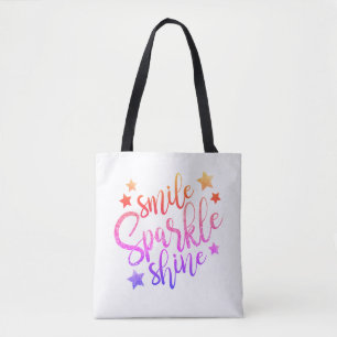 Tote Bag Smile Sparkle and Shine Modern Rainbow Text