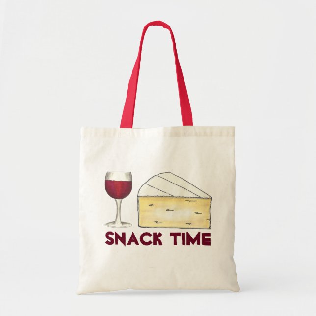 Tote Bag Snack Time Red Merlot Vin + Brie Dégustation de fr (Devant)