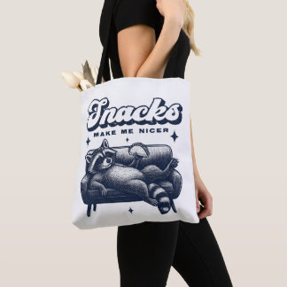 Tote Bag Snacks Make Me Nicer Funny Raccoon Animal Tacos