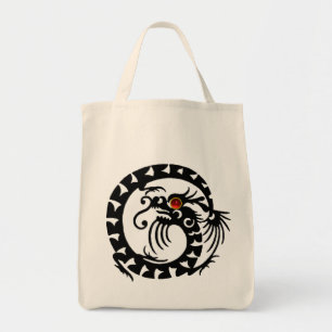 Tote Bag SNAKE DRAGON RUBY, noir et blanc rouge