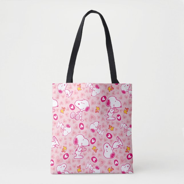 Tote Bag Snoopy & Woodstock Motif Coeurs roses (Devant)
