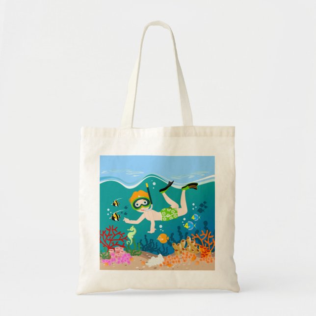 Tote Bag Snorkeling garçon sous la mer (Devant)