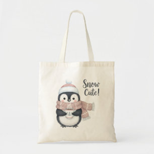 Tote Bag "Snow Cute!" Manchot d'hiver avec mug de cacao