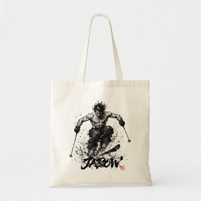 Tote Bag Snowboard Brush Art - Skier Samurai Musashi Ski (Devant)