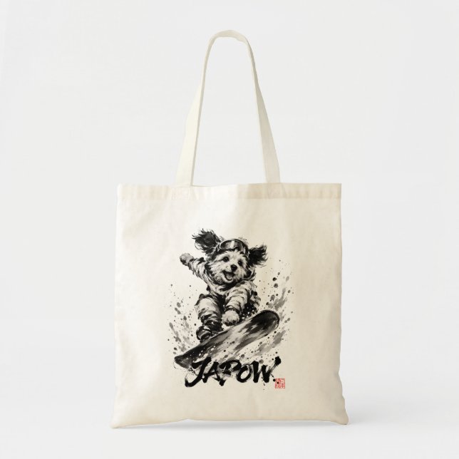 Tote Bag Snowboard Brush Art - Snowboarder Dog (Devant)