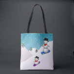 Tote Bag Snowboarding<br><div class="desc">Winterly graphic illustration featuring two cute snowboarding in a snowy environment.</div>