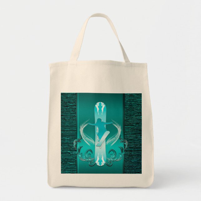 Tote Bag Snowboarding, surfeur avec les éléments floraux (Devant)